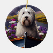 Old English Sheepdog auf Paddle: Ein Landschaftlic Keramik Ornament (Vorne)