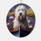 Old English Sheepdog auf Paddle: Ein Landschaftlic Keramik Ornament (Links)