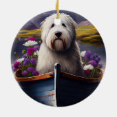 Old English Sheepdog auf Paddle: Ein Landschaftlic Keramik Ornament (Hinten)