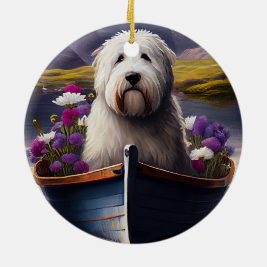 Old English Sheepdog auf Paddle: Ein Landschaftlic Keramik Ornament (Hinten)