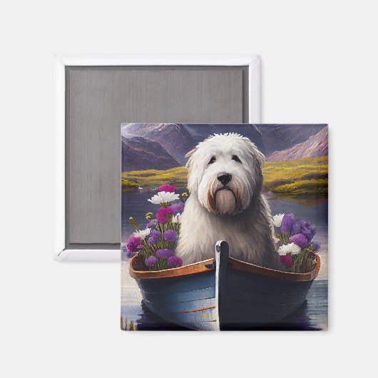 Old English Sheepdog auf Paddle: Ein Landschaftlic Magnet (Vorderseite/Rückseite)