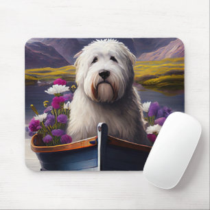 Old English Sheepdog auf Paddle: Ein Landschaftlic Mousepad