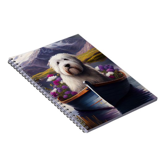 Old English Sheepdog auf Paddle: Ein Landschaftlic Notizblock (Rechte Seite)