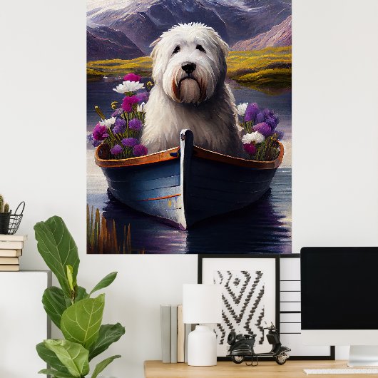 Old English Sheepdog auf Paddle: Ein Landschaftlic Poster (Heimbüro)