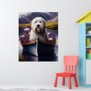 Old English Sheepdog auf Paddle: Ein Landschaftlic Poster
