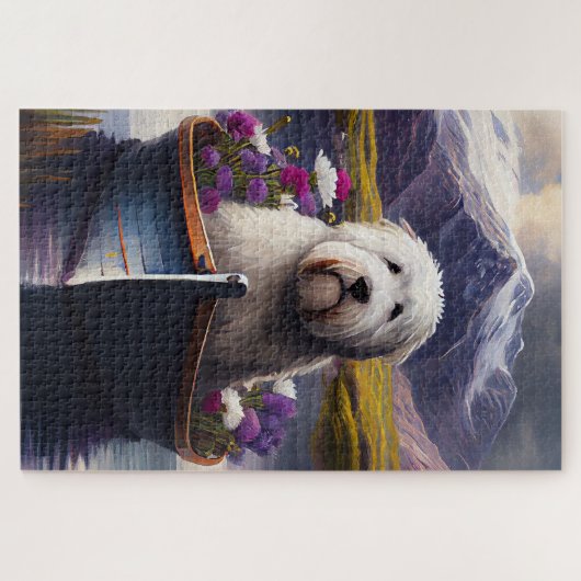 Old English Sheepdog auf Paddle: Ein Landschaftlic Puzzle (Horizontal)