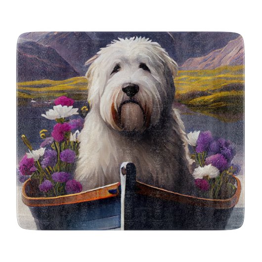 Old English Sheepdog auf Paddle: Ein Landschaftlic Schneidebrett (Vorderseite)