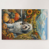 Old English Sheepdog Autumn Harvest Erntedank Puzzle (Horizontal)