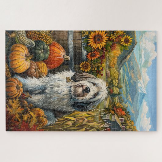 Old English Sheepdog Autumn Harvest Erntedank Puzzle (Horizontal)