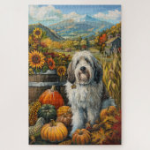 Old English Sheepdog Autumn Harvest Erntedank Puzzle (Vertikal)