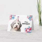 Old English Sheepdog Balloons Party Hat Geburtstag Karte (Vorderseite)