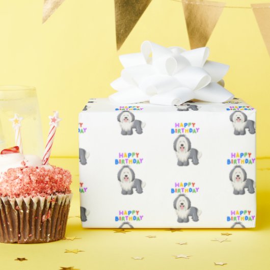 Old English Sheepdog Birthday Geschenkpapier (Geburtstagsparty)