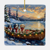 Old English Sheepdog Christmas Boat Holiday Keramikornament (Rückseite)