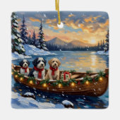 Old English Sheepdog Christmas Boat Holiday Keramikornament (Vorderseite)