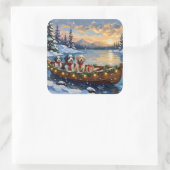 Old English Sheepdog Christmas Boat Holiday Quadratischer Aufkleber (Tasche)