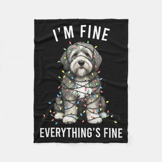 Old English Sheepdog Christmas I'm Fine Everything Fleecedecke (Vorderseite)