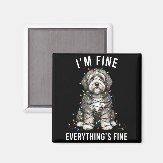 Old English Sheepdog Christmas I'm Fine Everything Magnet (Vorderseite/Rückseite)