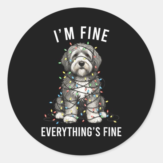 Old English Sheepdog Christmas I'm Fine Everything Runder Aufkleber (Vorderseite)