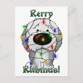 Old English Sheepdog - Christmas Lights Feiertagspostkarte