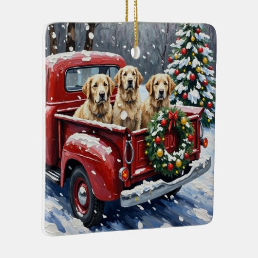 Old English Sheepdog Christmas Red Truck Holiday Keramikornament (Rechts)