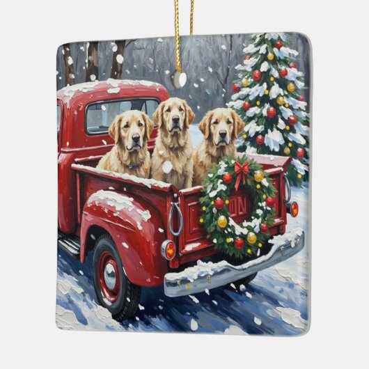 Old English Sheepdog Christmas Red Truck Holiday Keramikornament (Links)