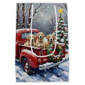 Old English Sheepdog Christmas Red Truck Holiday Mittlere Geschenktüte (Rückseite)