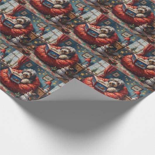 Old English Sheepdog Christmas Story Time Holiday Geschenkpapier (Ecke)