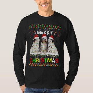 Old English Sheepdog Christmas Tree Light Xmas Dog T-Shirt