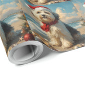 Old English Sheepdog Christmas Vintag Beach Geschenkpapier (Rolleneckpunkt)