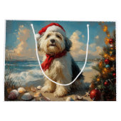 Old English Sheepdog Christmas Vintag Beach Große Geschenktüte (Rückseite)