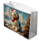 Old English Sheepdog Christmas Vintag Beach Große Geschenktüte (Rückseite Schrägansicht)