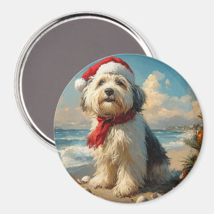 Old English Sheepdog Christmas Vintag Beach Magnet