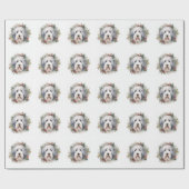 Old English Sheepdog Christmas Wreath Festivals Geschenkpapier (Flach)