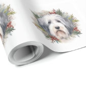 Old English Sheepdog Christmas Wreath Festivals Geschenkpapier (Rolleneckpunkt)