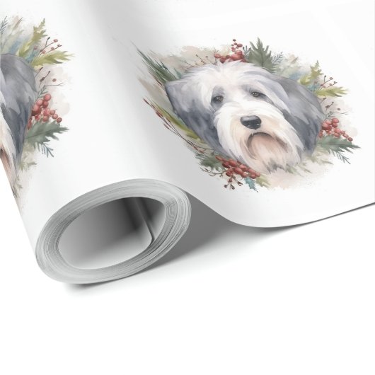 Old English Sheepdog Christmas Wreath Festivals Geschenkpapier (Rolleneckpunkt)