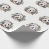 Old English Sheepdog Christmas Wreath Festivals Geschenkpapier (Ecke)