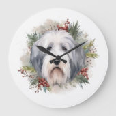 Old English Sheepdog Christmas Wreath Festivals Große Wanduhr (Vorderseite)