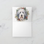 Old English Sheepdog Christmas Wreath Festivals Karte (Innenseite)