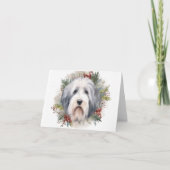 Old English Sheepdog Christmas Wreath Festivals Karte (Vorderseite)