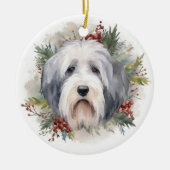 Old English Sheepdog Christmas Wreath Festivals Keramik Ornament (Vorne)
