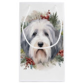 Old English Sheepdog Christmas Wreath Festivals Kleine Geschenktüte (Rückseite)