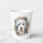 Old English Sheepdog Christmas Wreath Festivals Pappbecher (Rückseite)