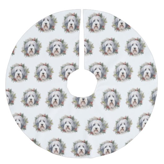 Old English Sheepdog Christmas Wreath Festivals Polyester Weihnachtsbaumdecke (Vorderseite)