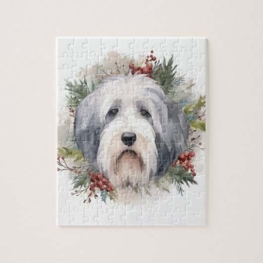 Old English Sheepdog Christmas Wreath Festivals Puzzle (Vertikal)