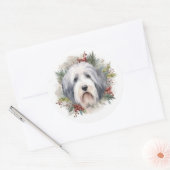 Old English Sheepdog Christmas Wreath Festivals Runder Aufkleber (Umschlag)