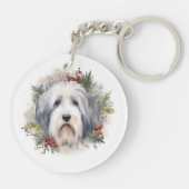 Old English Sheepdog Christmas Wreath Festivals Schlüsselanhänger (Rückseite)