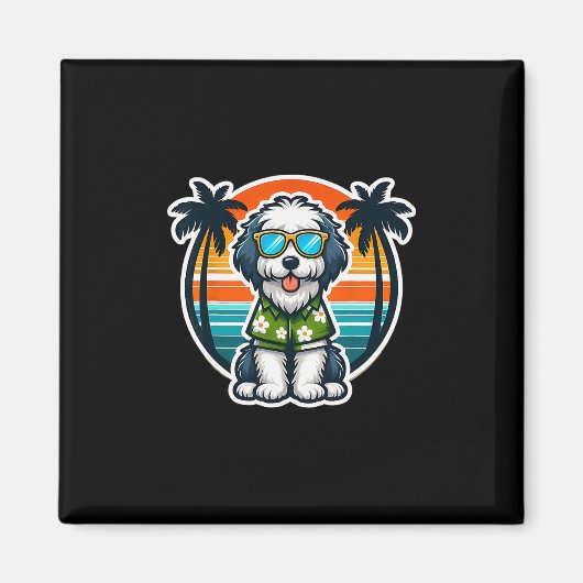 Old English Sheepdog Dog Owner Summer Vibes Vacati Magnet (Vorne)