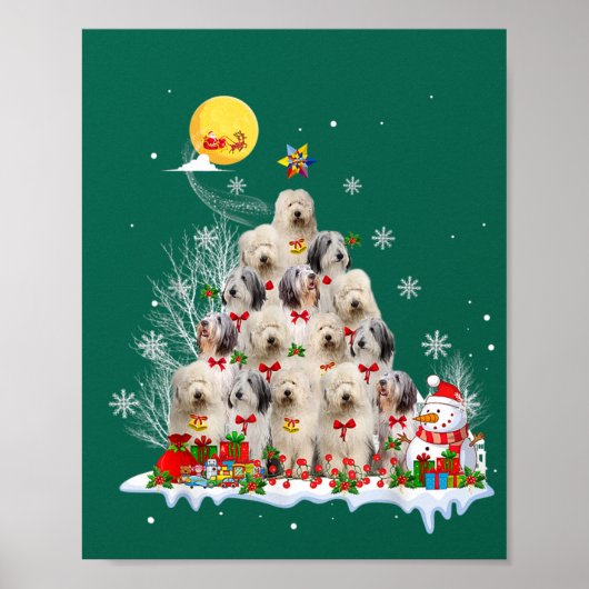 Old English Sheepdog Dog Reindeer Pine Christmas Poster (Vorne)