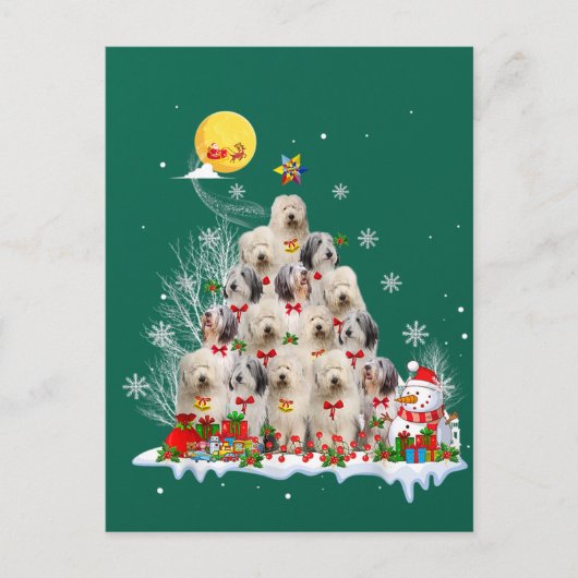 Old English Sheepdog Dog Reindeer Pine Christmas Postkarte (Vorderseite)