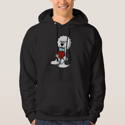 Old English Sheepdog Drinking Wine Dog Hoodie (Vorderseite)